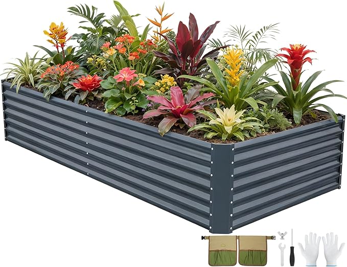 G GOOD GAIN 8x4x2 ft Galvanized Raised Garden Bed Kit, Large Metal Planter Box Outdoor for Vegetables, Flowers, Herbs, 24" Tall 478 Gallon Capacity Deep Root Design, Grey