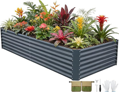 G GOOD GAIN 8x4x2 ft Galvanized Raised Garden Bed Kit, Large Metal Planter Box Outdoor for Vegetables, Flowers, Herbs, 24" Tall 478 Gallon Capacity Deep Root Design, Grey