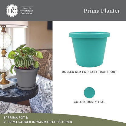 The HC Companies 24 Inch Prima Round Planter Pots with Drainage Holes and Rolled Rim, Lightweight UV-Resistant Plastic Indoor & Outdoor Planters, 2-Pack Flower Pots for Garden & Home Decor, Dusty Teal