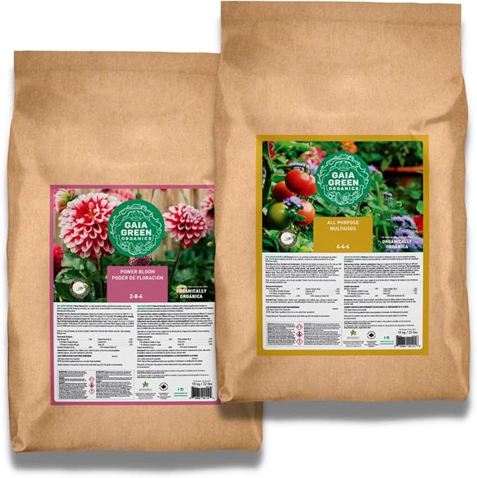 Gaia Green Power Bloom and All Purpose Organic Plant Nutrients Fertilizer and Growbuds Feeding Chart, 10KG Bundle Set