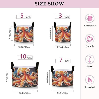 Fabric Plant Grow Bags Cute Octopus, 7Gallon Cloth Planting Pouch Flower Pot Thickened for Garden Vegetable Flower Planting