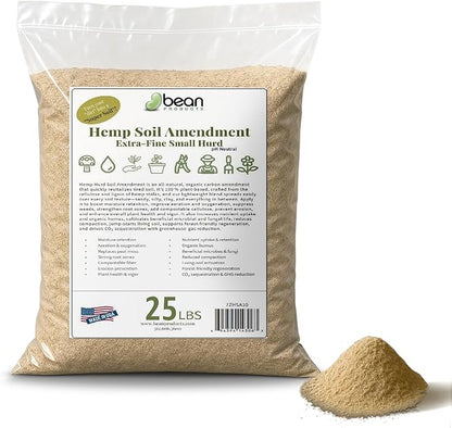 Hemp Soil Amendment - 25 lbs USA Grown All-Natural Fine Hemp HURD Power for Vibrant Gardens, Vegetables, Trees, Moisture Retention, Seed Starting, pH Neutral - Bean Products