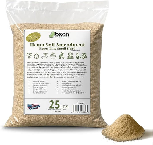 Hemp Soil Amendment - 25 lbs USA Grown All-Natural Fine Hemp HURD Power for Vibrant Gardens, Vegetables, Trees, Moisture Retention, Seed Starting, pH Neutral - Bean Products