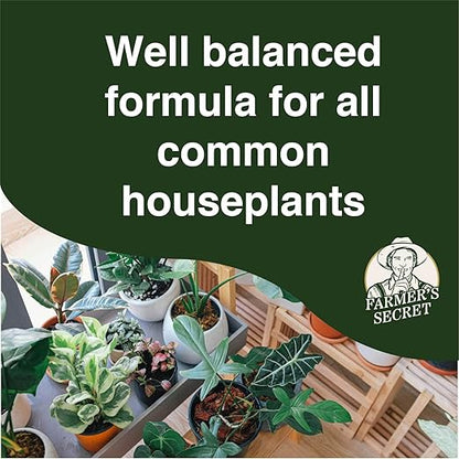 Farmer's Secret Houseplant Booster (4oz) - Super Concentrated, Makes 48 Gallons - Balanced 4-15-12 Formula Great for all Common Houseplants - Easy to use Drip Top