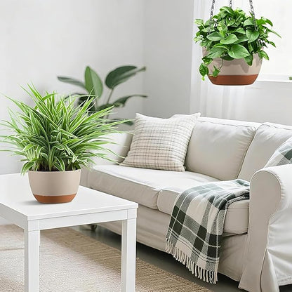 Hanging Planters for Indoor Plants, Set of 2 8/10 Inch Self-Watering Hanging Pots with Drainage Hole & Removable Water-Storage Tray II Screw-in Hooks II