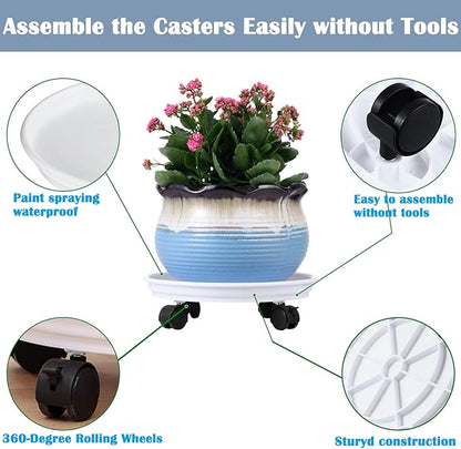 8 Packs Plant Caddy with Wheels 11.8" Plastic Rolling Plant Stands Heavy-Duty Plant Dolly with Casters Indoor Outdoor Wheeled Plant Roller Base Large Planter Saucers Plant Mover