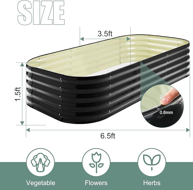 Galvanized Steel Raised Garden Bed 8x2ft Oval - 17" Tall 9-in-1 Modular Metal Planter Box for Vegetables/Flowers, Rust-Proof Outdoor Planters with Rubber Edge (Black)