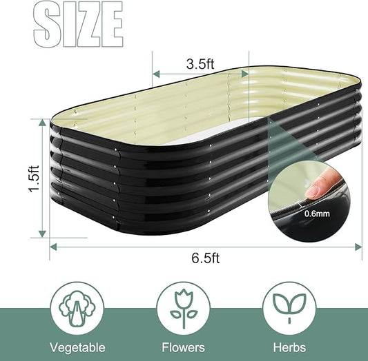 Galvanized Steel Raised Garden Bed 8x2ft Oval - 17" Tall 9-in-1 Modular Metal Planter Box for Vegetables/Flowers, Rust-Proof Outdoor Planters with Rubber Edge (Black)