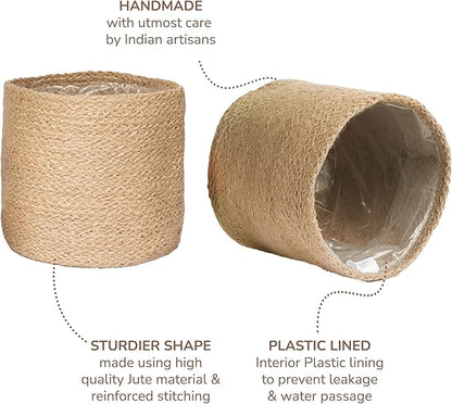 Jute Planter Basket-Woven Jute Rope Covers for Decorating Indoor/Outdoor Succulents, Small Plant Pots-Set of 2-Multi-Purpose Storage Bins 6.5 Inches - Modern Style Décor- Brown
