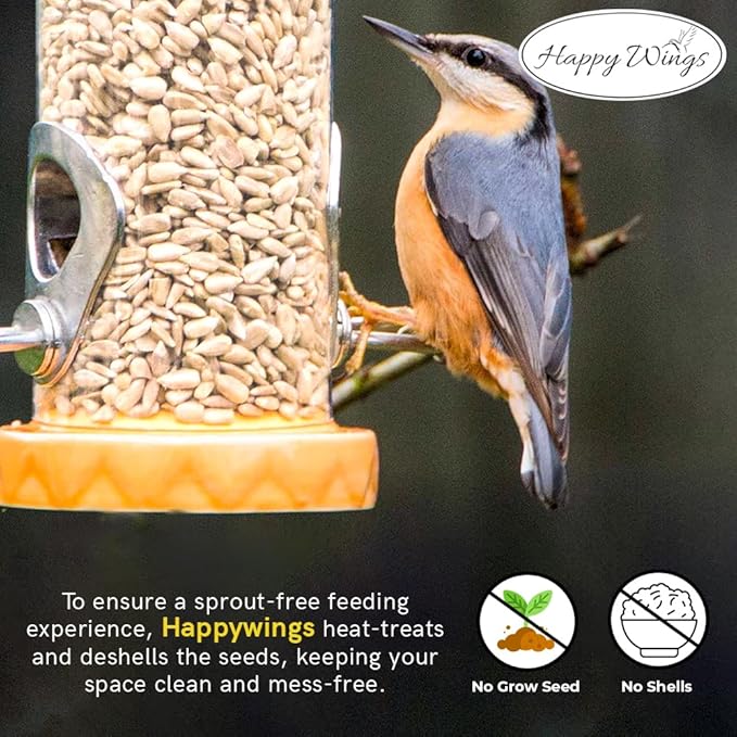 Happy Wings Sunflower Hearts & Chips Bird Food 15 lbs No Mess, No Waste Seed No Grow Formula Ideal for Wild Birds, Finches, Sparrows, and Year-Round Feeding.