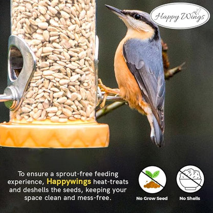 Happy Wings Sunflower Hearts & Chips Bird Food 15 lbs No Mess, No Waste Seed No Grow Formula Ideal for Wild Birds, Finches, Sparrows, and Year-Round Feeding.
