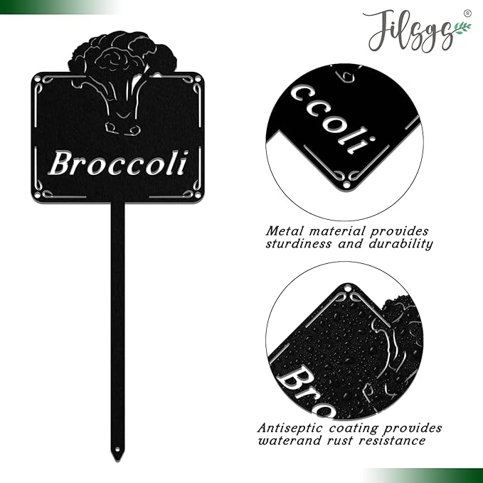 Metal Seed & Plant Labels - Plant Markes for Seedlings-Plant Tags for Pots - Garden Signs for Vegetable - Durable Markers for Plants Outdoor Waterproof - Garden Decor for Farmhouse(Broccoli)