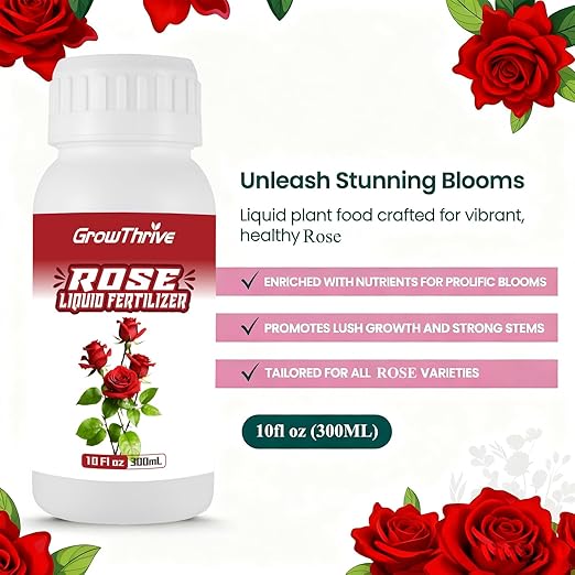 Rose Liquid Fertilizer 300ml – Organic Rose Plant Food with Probiotics, Natural Flower Fertilizer for Bigger Blooms, Greener Leaves & Healthy Roots – Concentrated 1:400 Formula