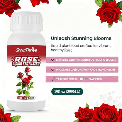 Rose Liquid Fertilizer 300ml – Organic Rose Plant Food with Probiotics, Natural Flower Fertilizer for Bigger Blooms, Greener Leaves & Healthy Roots – Concentrated 1:400 Formula