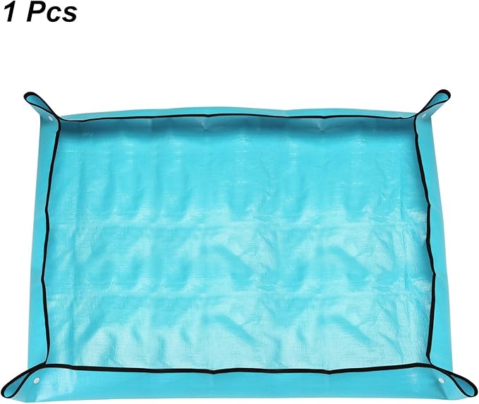 HARFINGTON Repotting Mat 29.5" x 39.4" PE Cloth Waterproof Plant Repotting Mat Foldable Portable Gardening Potting Tray with Plastic Buckle for Indoor Plant Change Soil Watering, Blue