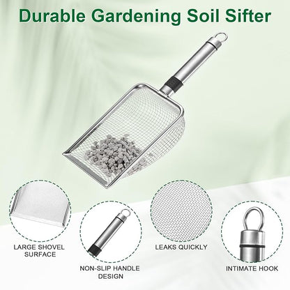 2-Pack Gardening Soil Sifter, 4/6 mm Mesh Stainless Steel Sand Soil Compost Sieve with Stainless Steel Handle for Sand/Dirt/Rock Compost [Silver Tone]