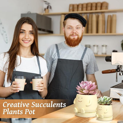2 Pcs Smile Face Planters Pots with Drainage Hole, 6'' Head Planters 3.6'' Cute Resin Flower Pot for Indoor Plants, Succulent Pots for Plant Lover Gift(Face)