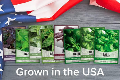 Gardeners Basics, Basil Seeds for Planting Home Garden - 8 Variety Herb Pack Genovese, Large Leaf, Lemon, Thai, Red Rubin, Cinnamon, Sweet and Purple Opal Basil Herb Seeds for Indoors & Outdoors