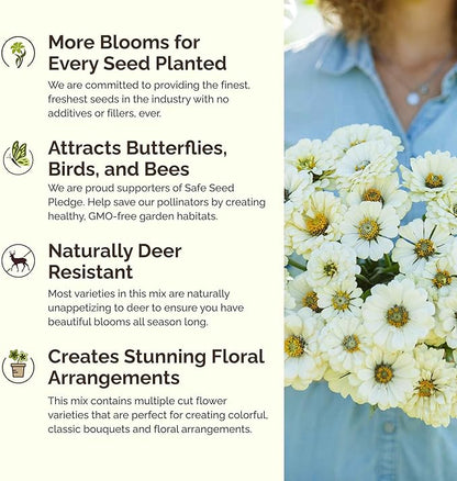 Eden Brothers Cloud 9 Flower Mixed Seeds for Planting, 1 lb, 480,000+ Seeds with White Candytuft, Cosmos Purity | Attracts Pollinators, Plant in Spring or Fall, Zones 3, 4, 5, 6, 7, 8, 9, 10