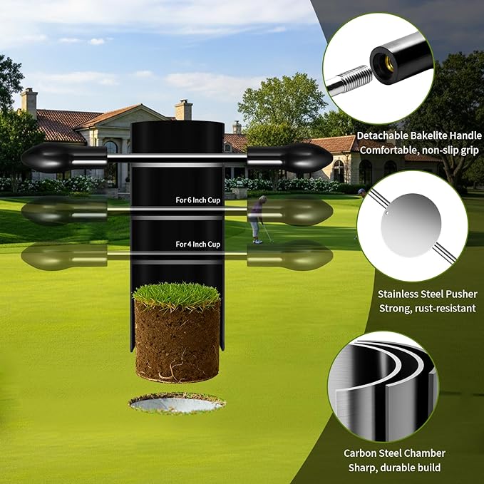 Updated Portable-Golf-Hole-Cutter-Tool, Ergonomic Design for Easy Cutting, USGA Standard 4" & 6" Hole Sizes, Golf Hole Digger for Backyard, Garden, Lawn, Golf Putting Green Practice, Golf Party