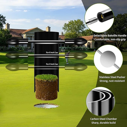 Updated Portable-Golf-Hole-Cutter-Tool, Ergonomic Design for Easy Cutting, USGA Standard 4" & 6" Hole Sizes, Golf Hole Digger for Backyard, Garden, Lawn, Golf Putting Green Practice, Golf Party