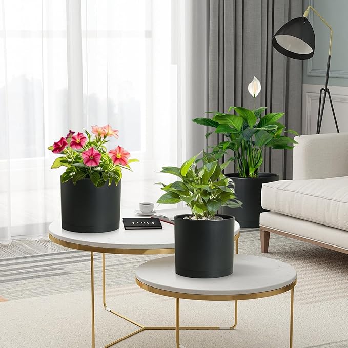 Large Plant Pots Set of 3 – 8", 9", 10" Indoor Flower Pots with Drainage Holes and Saucers, Big Planters for Monstera, Fiddle Leaf Fig, Snake Plant – 5 Colors