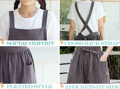 Cute Retro Cotton Linen X-Back Aprons Home Kitchen Garden Art Painting Pinafore Florist Shop Overalls