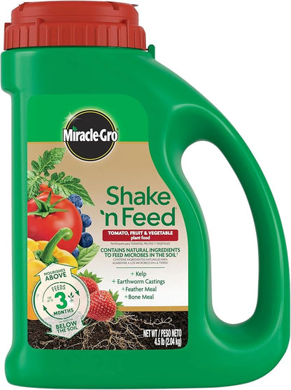 Miracle-Gro Shake 'N Feed Tomato, Fruit & Vegetable Plant Food, Plant Fertilizer, 4.5 lbs. (6-Pack)