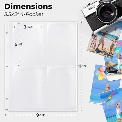 Dunwell Photo Sleeves for 3-Ring Binder, (3.5x5, 100 Pack) for 800 Pictures, Each Photo Page Holds 8 Pictures or 4 Seed Packets, Acid-Free Poly Plastic 3.5 x 5 Album Refill Pages