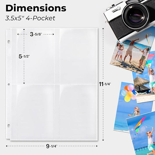 Dunwell Photo Sleeves for 3-Ring Binder, (3.5x5, 10 Pack) for 80 Pictures, Each Photo Page Holds 8 Pictures or 4 Seed Packets, Acid-Free Poly Plastic 3.5 x 5 Album Refill Pages