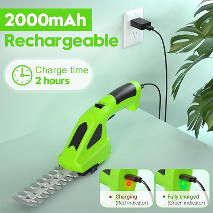 2 in 1 Handheld Hedge Trimmer & Cordless Grass Shear, 7.2V Electric Grass Trimmer Shrubbery Trimmer, Battery Bush Trimmer Hedge Shears/Grass Cutter Garden Tool for Lawn, Yard