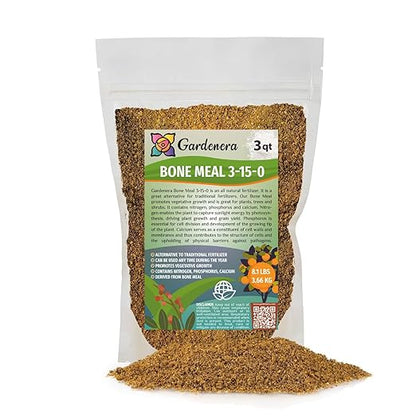 GARDENERA Natural Bone Meal Fertilizer - Add to Potting Soil - Strong Root Development Organic Gardening for Tomatoes, Peppers, and Bulbs - 3 Quart