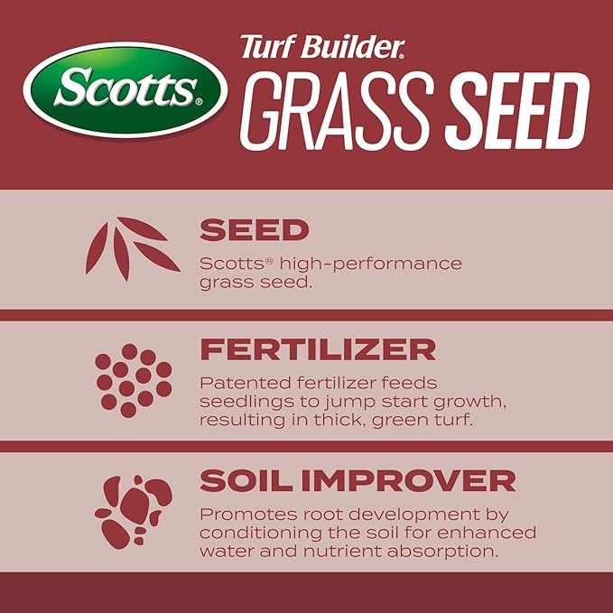 Scotts Turf Builder Grass Seed Sunny Mix with Fertilizer and Soil Improver, Thrives in Direct Sun, 2.4 lbs.
