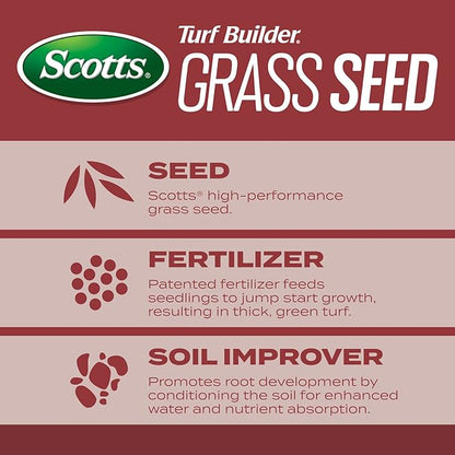 Scotts Turf Builder Grass Seed Sunny Mix with Fertilizer and Soil Improver, Thrives in Direct Sun, 2.4 lbs.