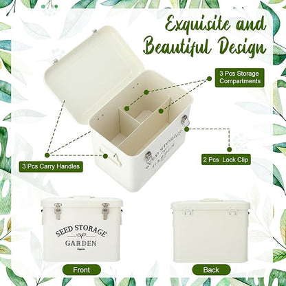 Maitys Seed Storage Container Box with Lid Garden Seed Packet Storage Organizer Decorative with Dividers and 100 Plant Labels 50 Seeding Envelopes 2 Marker Pens(Stylish,8.5 x 5.5 x 6.7)