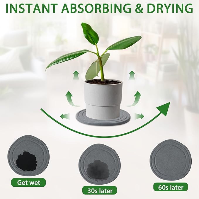 Plant Saucers for Indoors, 12 Pack 4 6 8 Inch Quick Drying Diatomite Plant Drip Water Catcher Trays for Pots, Diatomaceous Earth Planter Drainage Saucers Plates to Catch Water for Flower, Stone Gray