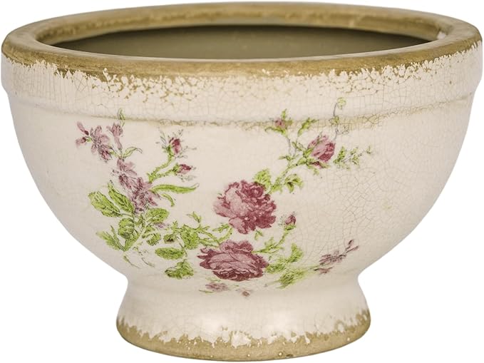 Vintage Ice Crackle Grazd Ceramic Flower Pot with Drainage Holes, 4.33 Inch Rustic Planter for Indoor Plants, Outdoor Garden, Farmhouse Gift Tuscan Decor (Pink)