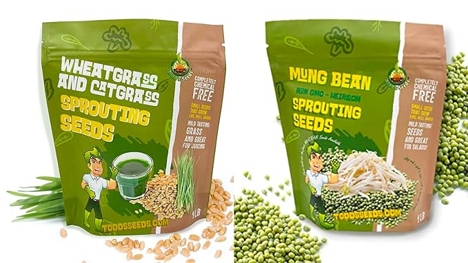 Todd's Seeds - Bundled Wheatgrass Seeds, 1Lb & Mung Bean Sprouting Seeds, 1Lb, Total of 2Lbs