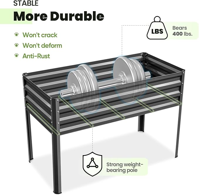 KING BIRD Large Raised Garden Bed with Netting Galvanized Elevated Planter Box with Legs 48×24×56 in for Backyard, Patio, Balcony, 400lb Capacity, Dark Grey