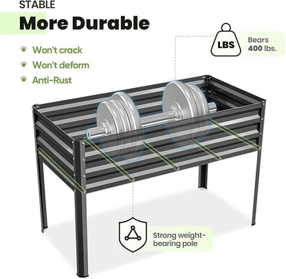 KING BIRD Large Raised Garden Bed with Netting Galvanized Elevated Planter Box with Legs 48×24×56 in for Backyard, Patio, Balcony, 400lb Capacity, Dark Grey