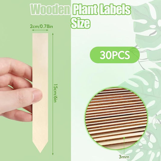 30Pcs Wooden Plant Labels, Outdoor Indoor Garden Markers and Name Tags for Seedlings Flowers Vegetables - Reused Waterproof Plant Label Stakes, 6 x 0.78in