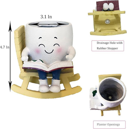 Cute Head Planters Face Pots, Adorable Human Face Planter Reading Books Flower Vase for Indoor Outdoor Plants, Unique Plant Holder Succulent Cactus Pots