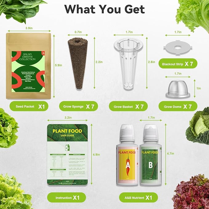 Inbloom 7-Pods Salad Greens Seed Pod Kit for AeroGarden, Ahopegarden, Gardencube Hydroponic Garden with Spinach, Buttercrunch, Paris & American Lettuce, Swiss Chard, Arugula, Bok Choy - 350 Seeds