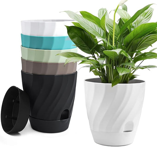 Plant Pots with Drainage, Self Watering Pots for Indoor Plants, Home Decor Flower Planters, 6 Pack Plastic Planters Succulent Pots, Mix Color