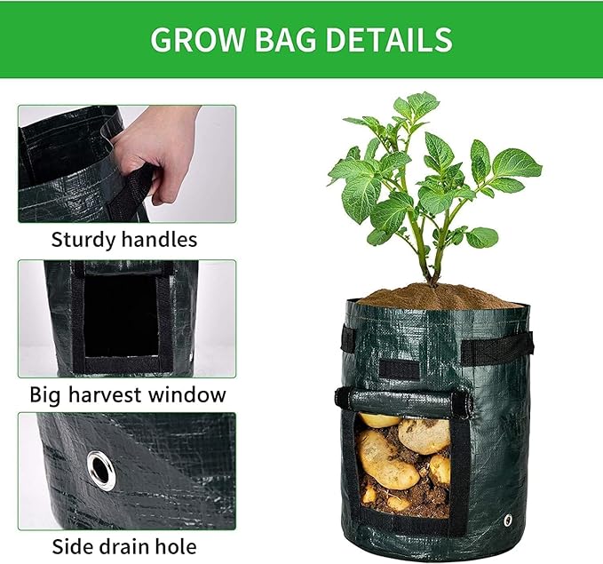 iPower Potato Grow Bags with Flap 10 Gallon 4 Pack, Garden Planting Pot with Durable Handle and Harvest Window, Thickened PE Container for Potato, Tomato, Carrot, Vegetable and Fruits