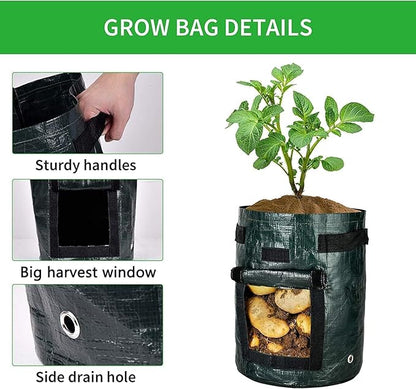 iPower Potato Grow Bags with Flap 10 Gallon 4 Pack, Garden Planting Pot with Durable Handle and Harvest Window, Thickened PE Container for Potato, Tomato, Carrot, Vegetable and Fruits