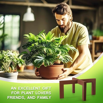 Wenqik 1 Pack 16 Inch Wood Plant Stand Wooden Plant Pot Holder Mid Century Rattan Flower Boho Rustic Stool Holder for Indoor Gardening Patio, Fit 8-18 Inch Pot (Brown)