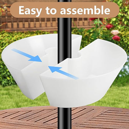 EBaokuup Umbrella Planter-Patio Table Flower Pot with Umbrella Hole-White Half-Circle Planter Pots for Indoor Outdoor Patio Table Garden Home Plants