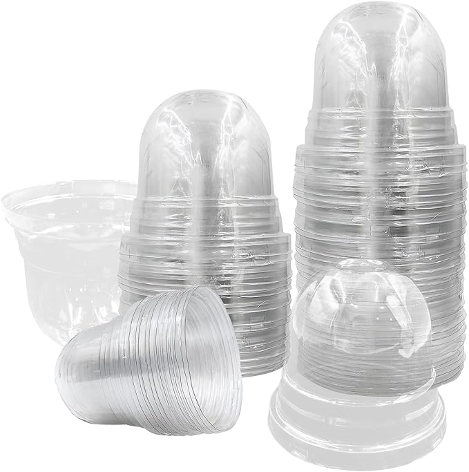 50 Pack Clear Plant Pot Domes, Transparent Seedling Domes Compatible with 4 Inch Seed Starter Pots for Indoor Outdoor Gardening(50Pcs, Clear)