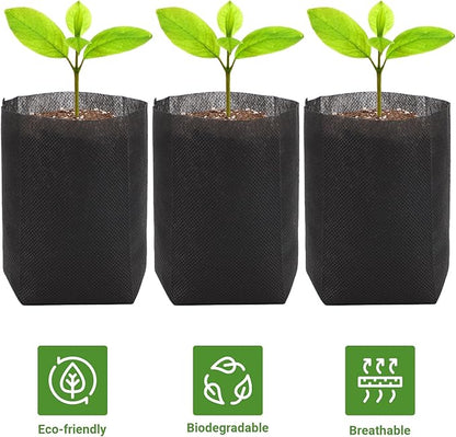 GREANER 200 PCS Biodegradable Grow Bags, Non-Woven Fabric Growing Pouches, Plant Nursery Bags for Planting, Grow Bags for Seed Starting, Soil Transplant, Home Garden Supply(5.5x5.7in)